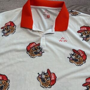 Birds of Condor Golf Polo Mens Large White Tiger Fore Print Pattern Preppy